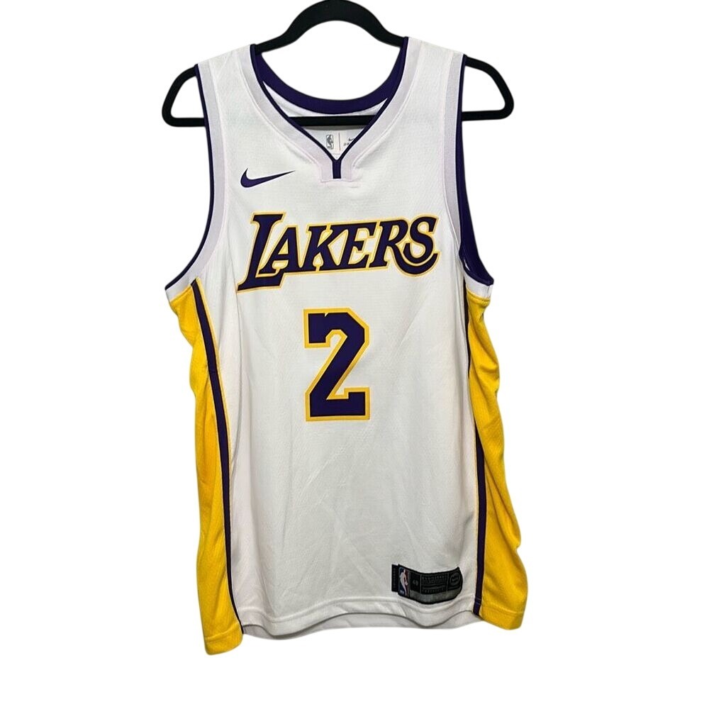 Nike Mens White & Yellow Los Angeles Lakers #2 Lonzo Ball Jersey Size 48 Large